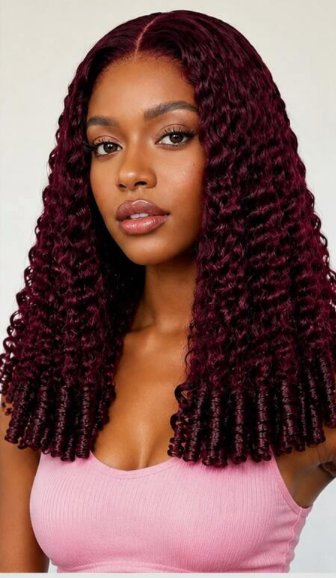 ALL READY WIG 9AM Hair Wear & Go Burmese Curly Human Hair Wig 99J Burgundy Halloween Wig 9x6 Transparent Lace Front Wig Glueless Pre-Plucked Hairline 180% Density 16-24 Inch