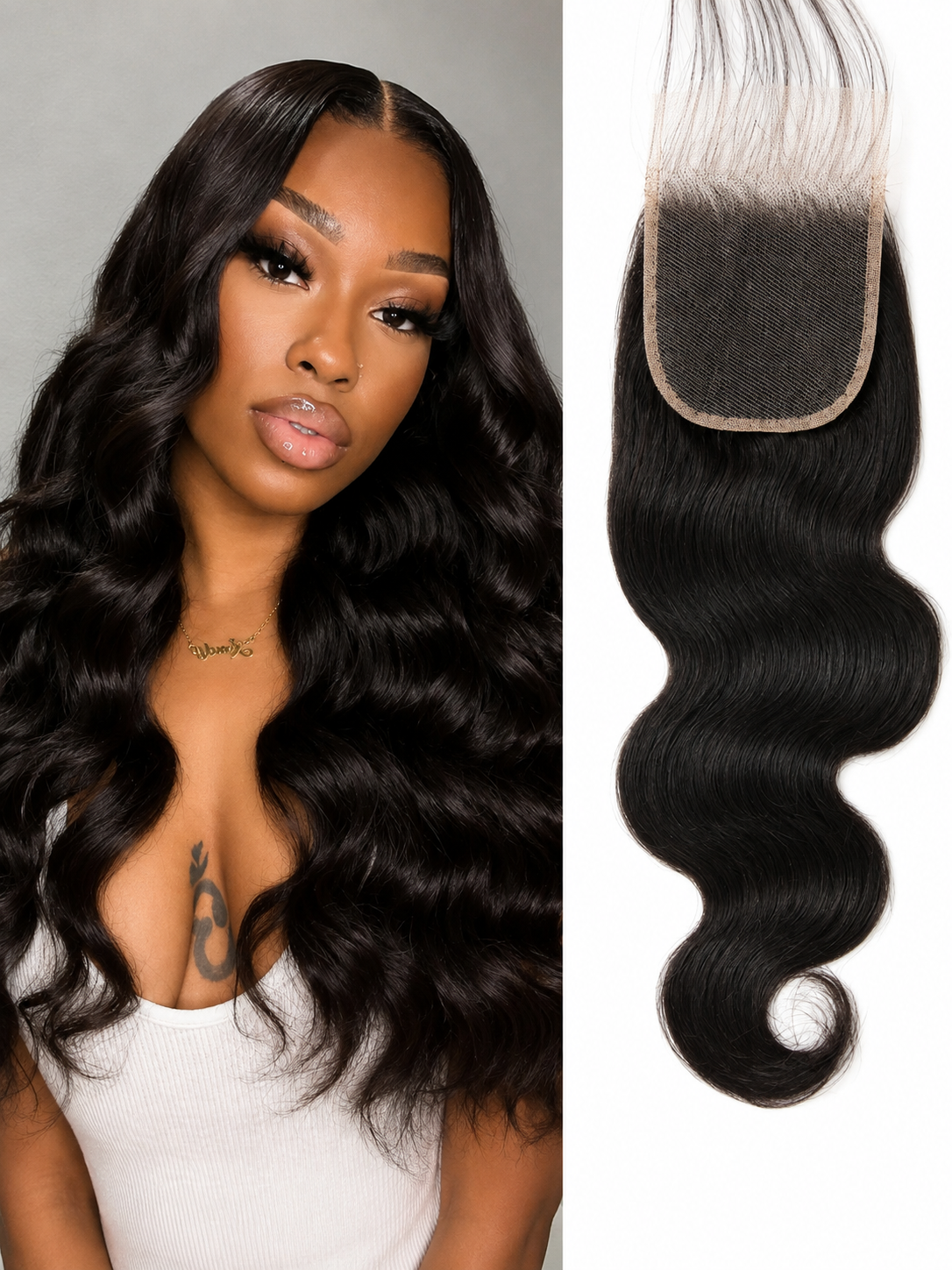 Body Wave Hair 180% Density 1pc Invisible True 4X4 Lace Closure Single Tiny Knots Silky Straight Human Hair Pre Plucked With Baby Hair For Women Natural Black Color 10-20 Inch